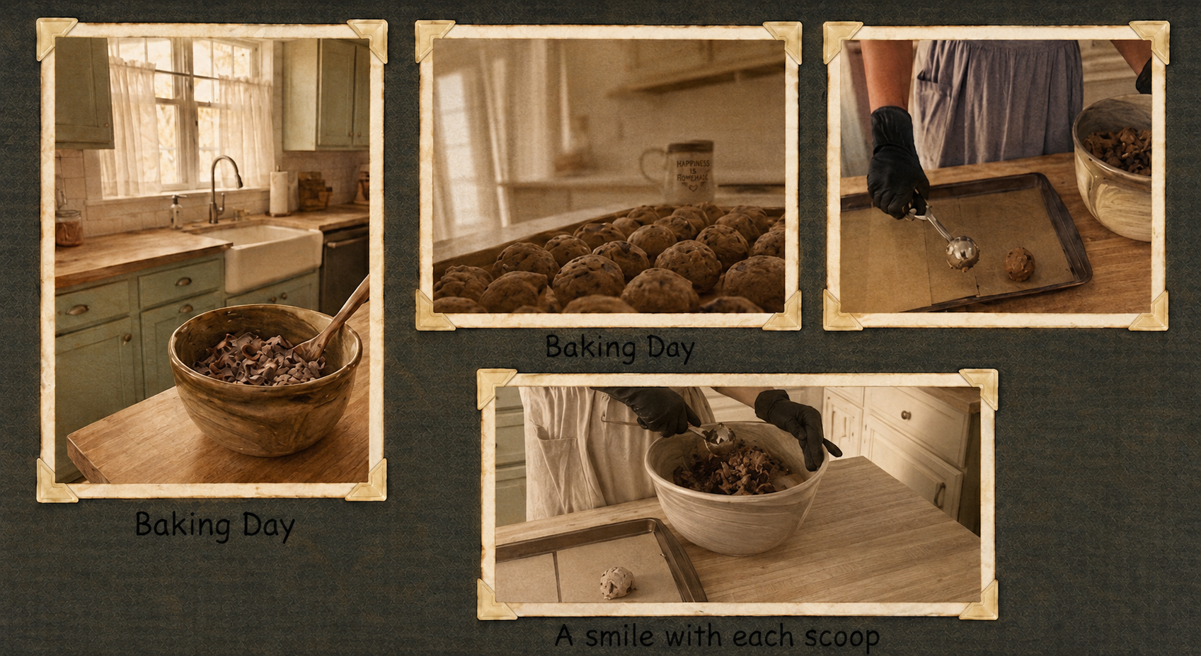 Behind the scenes in Moni's kitchen — fresh bakes laid out ready to go